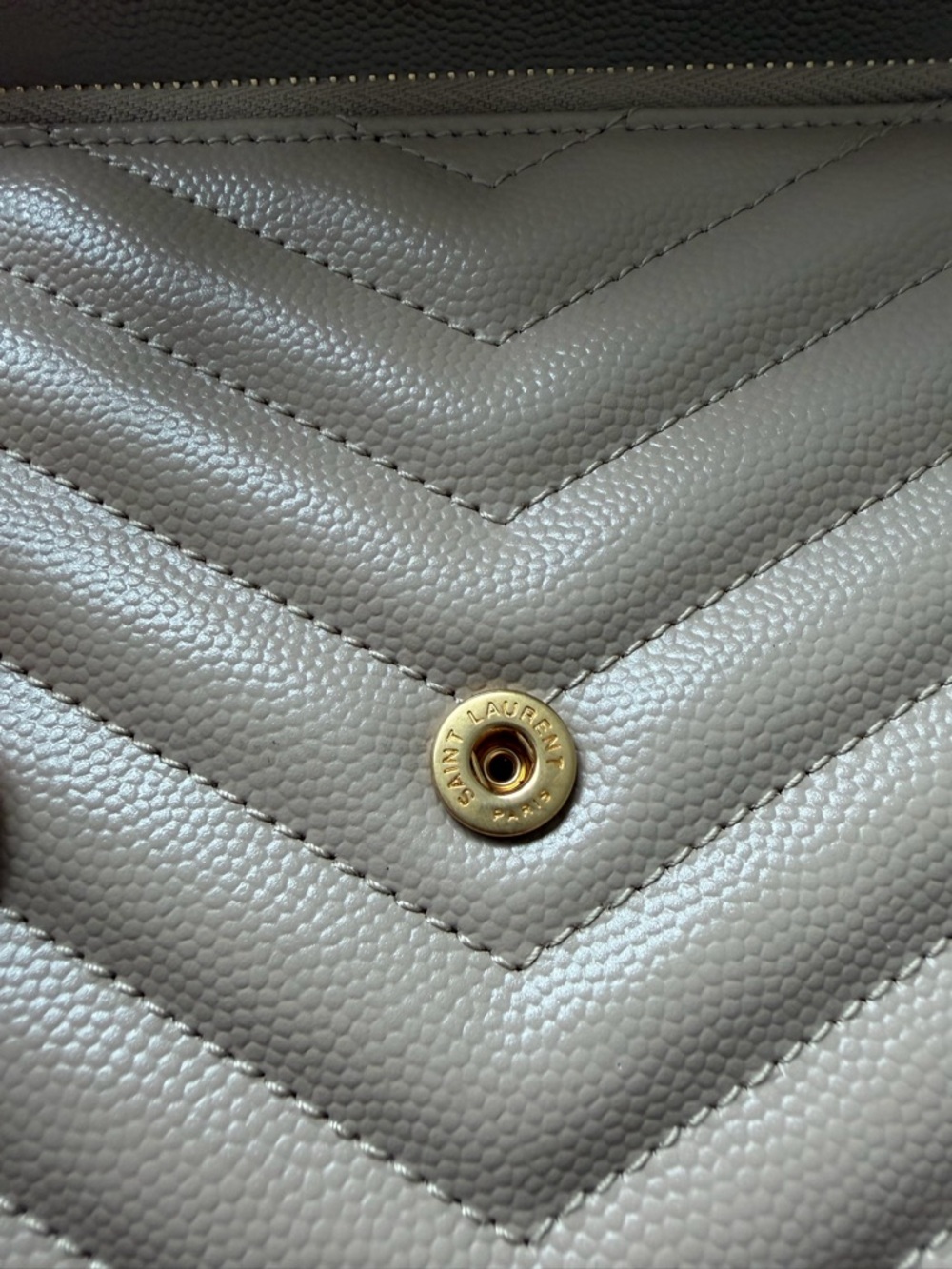 Saint Laurent Beige Quilted Leather Crossbody with Gold YSL Chain - Picture 8 of 12